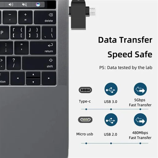 Techsuit - OTG Adapter AluCoreX (A15) - 3 az 1-ben, USB-ről Micro-USB-re + Type-C, Csatlakoztat és Játszik, Alumínium Ötvözet - Fekete - 6