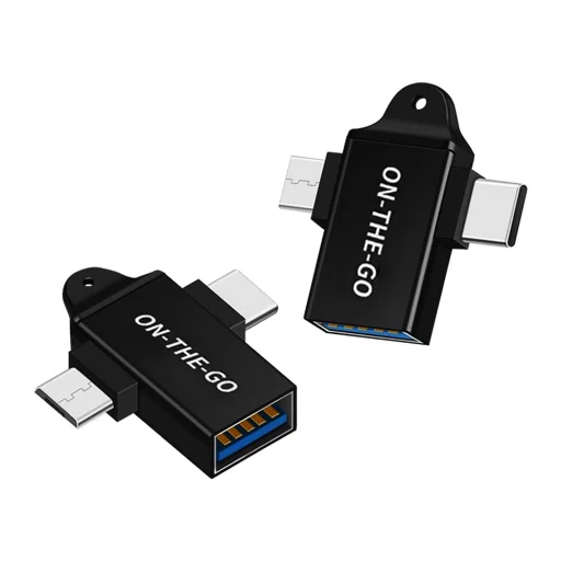 Techsuit - OTG Adapter AluCoreX (A15) - 3 az 1-ben, USB-ről Micro-USB-re + Type-C, Csatlakoztat és Játszik, Alumínium Ötvözet - Fekete - 1