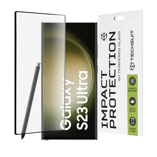  Techsuit - 111D Teljes Borítás / Teljes Ragasztás Üveg / 3D Ívelt Képernyő - Samsung Galaxy S23 Ultra - Fekete üvegfólia - 1