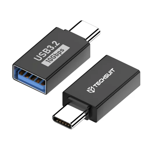 Techsuit - OTG Adapter AluCoreX (A14) - USB-ről Type-C-re, 10 Gbps, Plug and Play, Alumínium ötvözet, Gyors adatátvitel - Fekete - 1