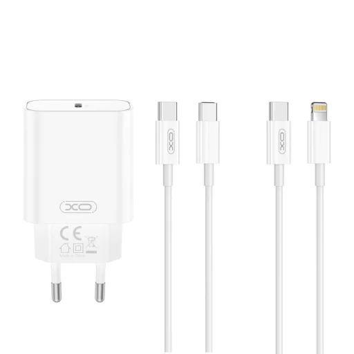 XO fali töltő CE32 PD 20W 1x USB-C fehér + USB-C - USB-C kábel - 1