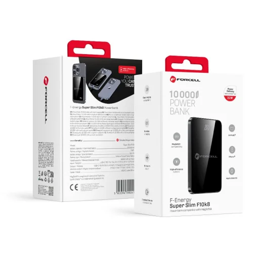 FORCELL F-ENERGY F10K8 Extra Vékony powerbank MagSafe PD3.0 QC4.0 kompatibilis 15W 10000 mAh fekete - 1