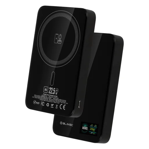 Blavec Power Bank 10000mAh BJ-04 Slim 13,5mm - Type C - 22,5W mágneses Magsafe 3 az 1-ben (PBBJ04-MC10B) fekete - 2