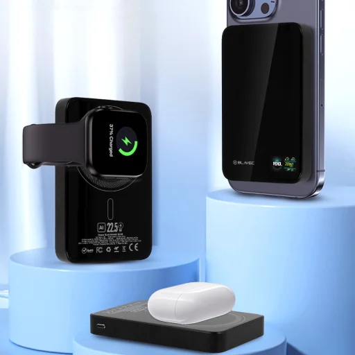 Blavec Power Bank 10000mAh BJ-04 Slim 13,5mm - Type C - 22,5W mágneses Magsafe 3 az 1-ben (PBBJ04-MC10B) fekete - 3