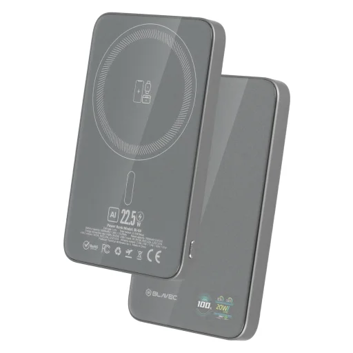 Blavec Power Bank 5000mAh BJ-04 Ultra Slim 7,8mm - Type C - 22,5W mágneses Magsafe 3 az 1-ben (PBBJ04-MC5G) szürke - 2