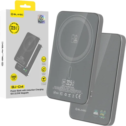 Blavec Power Bank 5000mAh BJ-04 Ultra Slim 7,8mm - Type C - 22,5W mágneses Magsafe 3 az 1-ben (PBBJ04-MC5G) szürke - 1