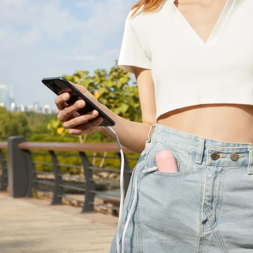 Jisulife Kézi Ventilátor Life8 Mini Hordozható USB Ventilátor Power Bankkal és Zseblámpával - Rózsaszín - 6