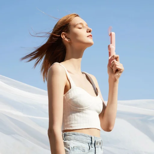 Jisulife Kézi Ventilátor Life8 Mini Hordozható USB Ventilátor Power Bankkal és Zseblámpával - Rózsaszín - 7