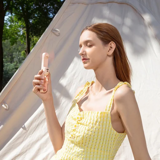 Jisulife Kézi Ventilátor Life8 Mini Hordozható USB Ventilátor Power Bankkal és Zseblámpával - Rózsaszín - 9