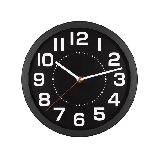 Home AWC250BK fali óra, üveg előlap, kontrasztos, jól leolvasható számlap, 1xAA elem tápellátás, átmérő 250mm - 1