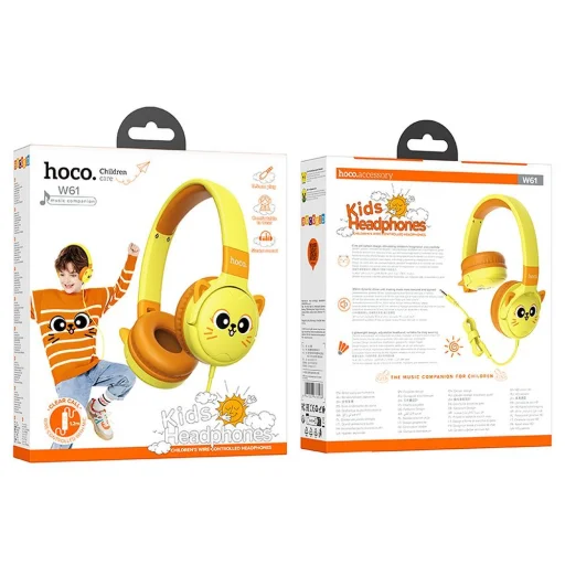 HOCO vezetékes fejhallgató Jack 3,5 mm gyerekeknek mikrofonnal W61 nap sárga - 3