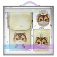 Nimmy Nagyszemű Kisállat 2.0 Macska 3-az-1-ben Készlet: Telefontáska + Pénztárca + Nyomkövető Tok - Bézs