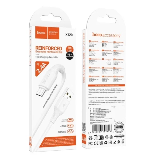 USB A - Micro USB kábel Hoco 2,4A 1 m X120 fehér - 5