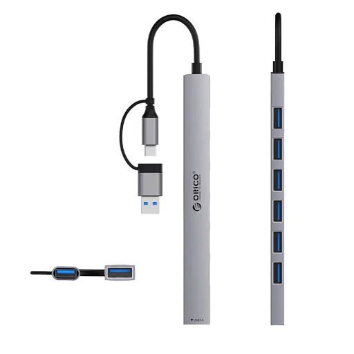 Orico YSA2-U3 USB-A/USB-C elosztó dokkoló állomás 1x USB-A 3.0 + 6x USB-A 2.0 - Szürke HUB - 2