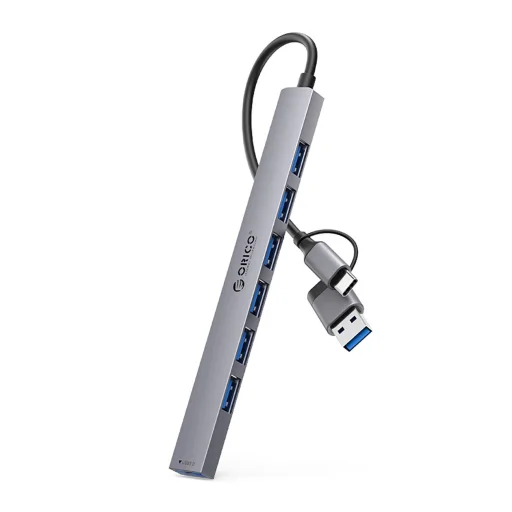 Orico YSA2-U3 USB-A/USB-C elosztó dokkoló állomás 1x USB-A 3.0 + 6x USB-A 2.0 - Szürke HUB - 1