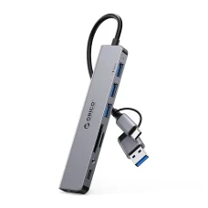 Orico YSA8-U3 USB-A/USB-C Hub Dokkoló Állomás 3x USB-A 2.0 + 1x USB-A 3.0 + 1x USB-C 2.0 + 1x 3.5mm Audio + 2x TF/SD - Szürke