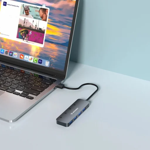 USB-A Hub Wozinsky WHS080YSS 4 x USB-A 3.0 egyedi kapcsolókkal, alumínium, 30 cm-es kábel - szürke - 4