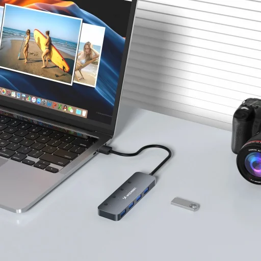 USB-A Hub Wozinsky WHS080YSS 4 x USB-A 3.0 egyedi kapcsolókkal, alumínium, 30 cm-es kábel - szürke - 5