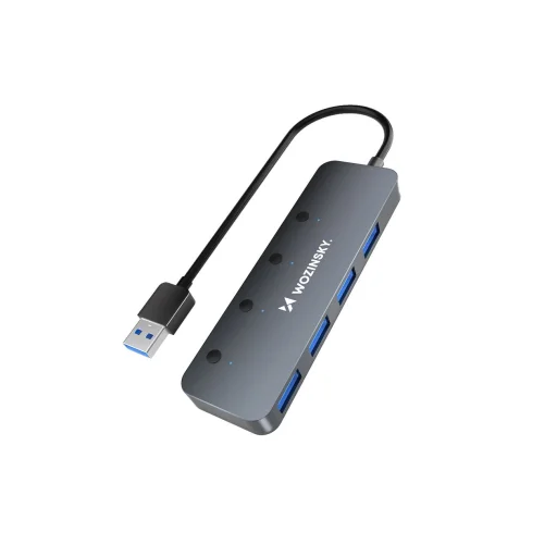 USB-A Hub Wozinsky WHS080YSS 4 x USB-A 3.0 egyedi kapcsolókkal, alumínium, 30 cm-es kábel - szürke - 1