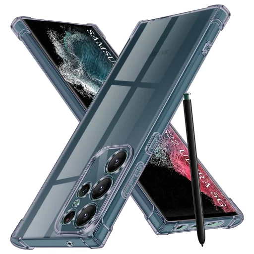  Techsuit - Ütésálló Átlátszó Szilikon - Samsung Galaxy S22 Ultra 5G - Füst Fekete tok - 1