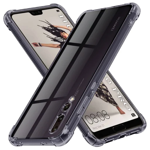  Techsuit - Ütésálló Átlátszó Szilikon Tok - Huawei P20 Pro - Füstfekete tok - 1