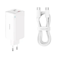  Baseus - Fali töltő GaN6 Pro (P10162705212-00) - 2x USB, 2x Type-C, 100W, Type-C kábel, 100W, 20V, 5A, 1m - Fehér