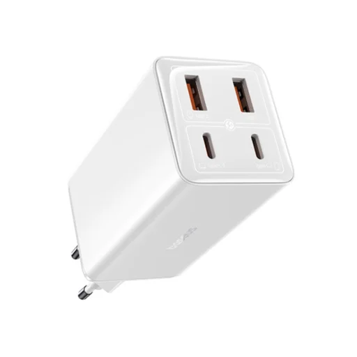  Baseus - Fali töltő GaN6 Pro (P10162705212-00) - 2x USB, 2x Type-C, 100W, Type-C kábel, 100W, 20V, 5A, 1m - Fehér - 2