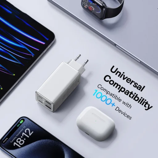  Baseus - Fali töltő GaN6 Pro (P10162705212-00) - 2x USB, 2x Type-C, 100W, Type-C kábel, 100W, 20V, 5A, 1m - Fehér - 5