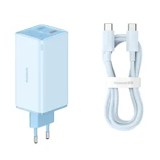  Baseus - GaN6 Pro Fali Töltő (P10162705312-00) - 2x USB, 2x Type-C, 100W, Type-C Kábellel, 100W, 20V, 5A, 1m - Kék