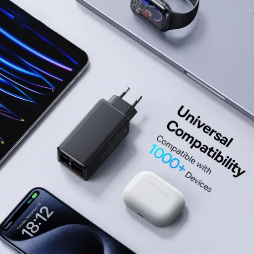  Baseus - GaN6 Pro fali töltő (P10162705112-00) - 2x USB, 2x Type-C, 100W, Kábellel Type-C, 100W, 20V, 5A, 1m - Fekete - 5