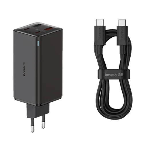  Baseus - GaN6 Pro fali töltő (P10162705112-00) - 2x USB, 2x Type-C, 100W, Kábellel Type-C, 100W, 20V, 5A, 1m - Fekete - 1