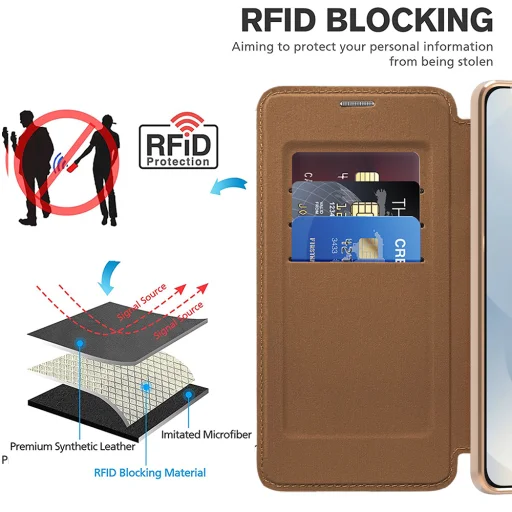  Techsuit - SmartMag Könyv Tok - Samsung Galaxy S25 Edge - Barna tok - 5