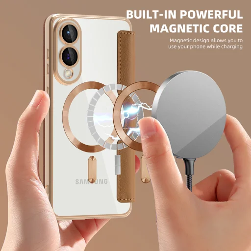  Techsuit - SmartMag Könyv Tok - Samsung Galaxy S25 Edge - Barna tok - 6