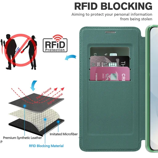  Techsuit - SmartMag Könyv Tok - Samsung Galaxy S25 Edge - Zöld tok - 5