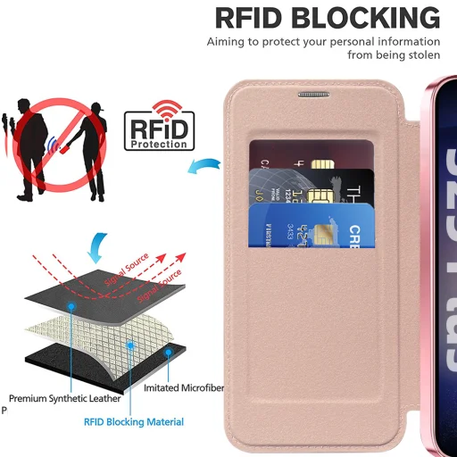  Techsuit - SmartMag Könyv Tok - Samsung Galaxy S25 - Rózsaszín tok - 5