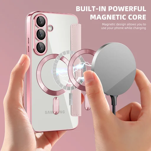  Techsuit - SmartMag Könyv Tok - Samsung Galaxy S25 - Rózsaszín tok - 6