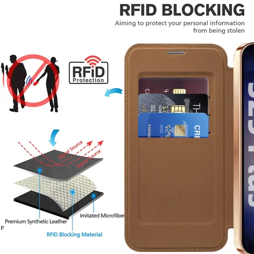  Techsuit - SmartMag Könyv Tok - Samsung Galaxy S25 - Barna tok - 5