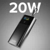 SBS 10000mAh PD 20W Powerbank, LCD kijelzős beépített USB-C kábellel - Szürke thumbnail