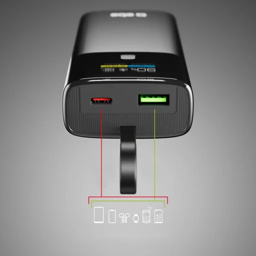 SBS 10000mAh PD 20W Powerbank, LCD kijelzős beépített USB-C kábellel - Szürke - 4