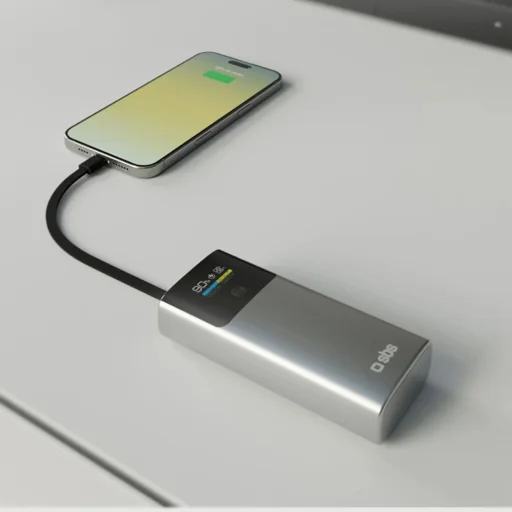 SBS 10000mAh PD 20W Powerbank, LCD kijelzős beépített USB-C kábellel - Szürke - 8