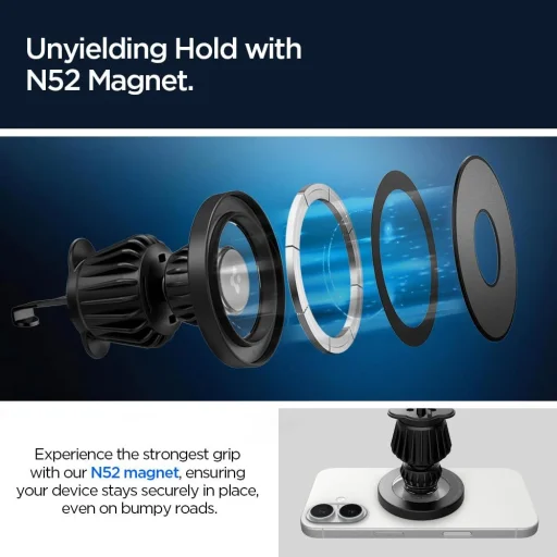 Spigen Mft13 Mágneses Magsafe Műszerfalra és Szellőzőre Szerelhető Autós Tartó Ezüst - 9