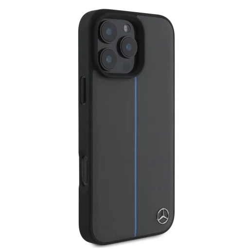 Mercedes Bőr Kék Csík MagSafe Tok iPhone 16 Pro-hoz Antracit Szürke tok - 4