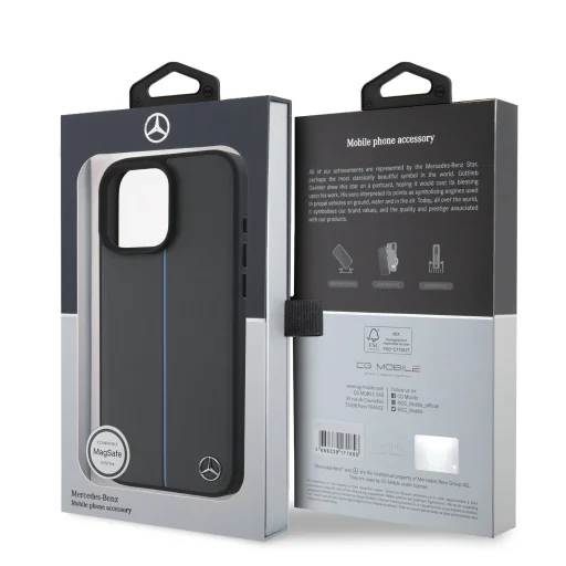 Mercedes Bőr Kék Csík MagSafe Tok iPhone 16 Pro-hoz Antracit Szürke tok - 7