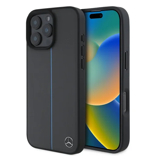 Mercedes Bőr Kék Csík MagSafe Tok iPhone 16 Pro-hoz Antracit Szürke tok - 1