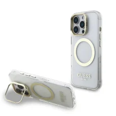  iPhone 16 Pro Átlátszó Guess IML Gold Outline Stand Camera Frame MagSafe tok