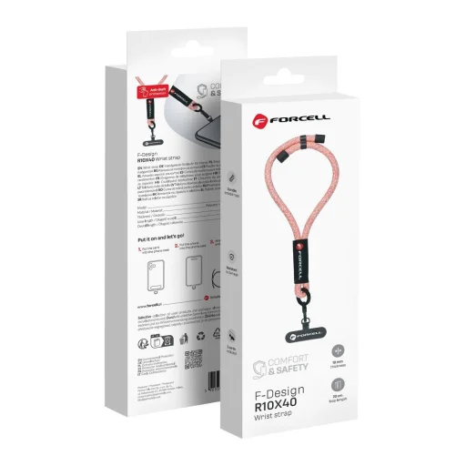 FORCELL F-DESIGN R10X40 csuklópánt mobiltelefonhoz, állítható hosszúsággal (max 20 cm a hurkon) rózsaszín-fehér - 1