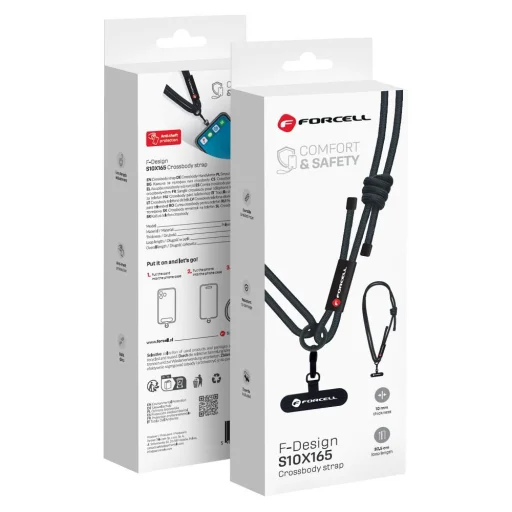 FORCELL F-DESIGN S10X165 állítható hosszúságú (max 82,5 cm a hurkon) crossbody telefon pánt fekete - 1