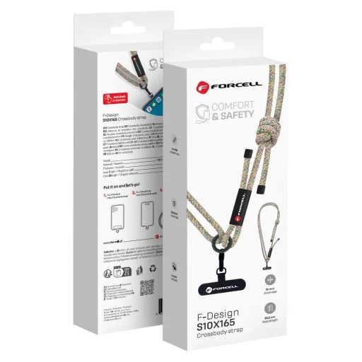 FORCELL F-DESIGN S10X165 állítható hosszúságú (max 82,5cm a hurokban) nyakba akasztható telefontartó pánt zöld rózsaszín lila - 1