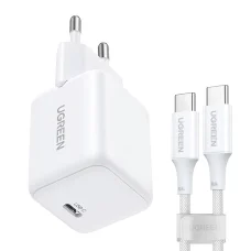 Ugreen X513 30W GaN fali töltő 1x USB-C + 1m USB-C kábel - Fehér