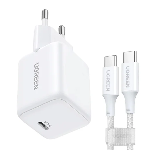 Ugreen X513 30W GaN fali töltő 1x USB-C + 1m USB-C kábel - Fehér - 1